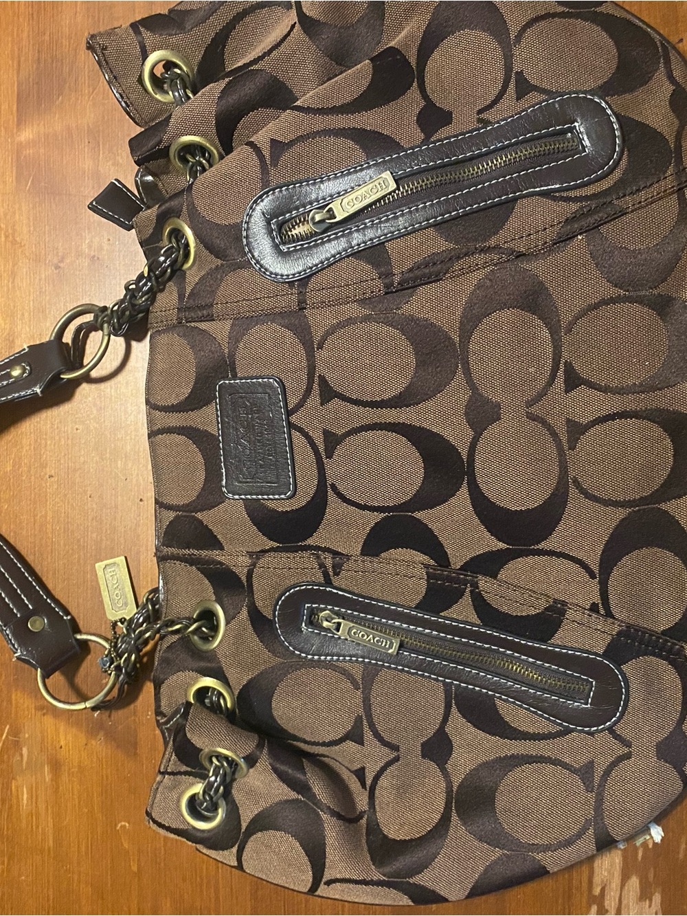 Coach Brown Signature C Canvas Messenger Bag with Leather Trim